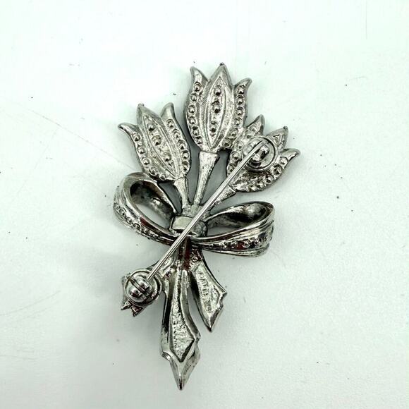 VTG Avon Pink Rhinestone Tulip Bouquet Brooch Pin Silver Tone Costume Jewelry - Picture 3 of 6
